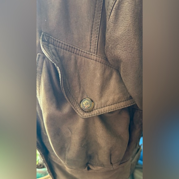 Vtg EXPRESS Brown Genuine Leather Bomber Jacket Women S Distressed Shoulder Pads - Picture 5 of 15